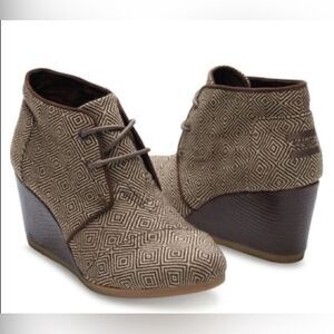 TOMS Desert Wedge Herringbone Booties Brown Woven Diamond Women's Size 11